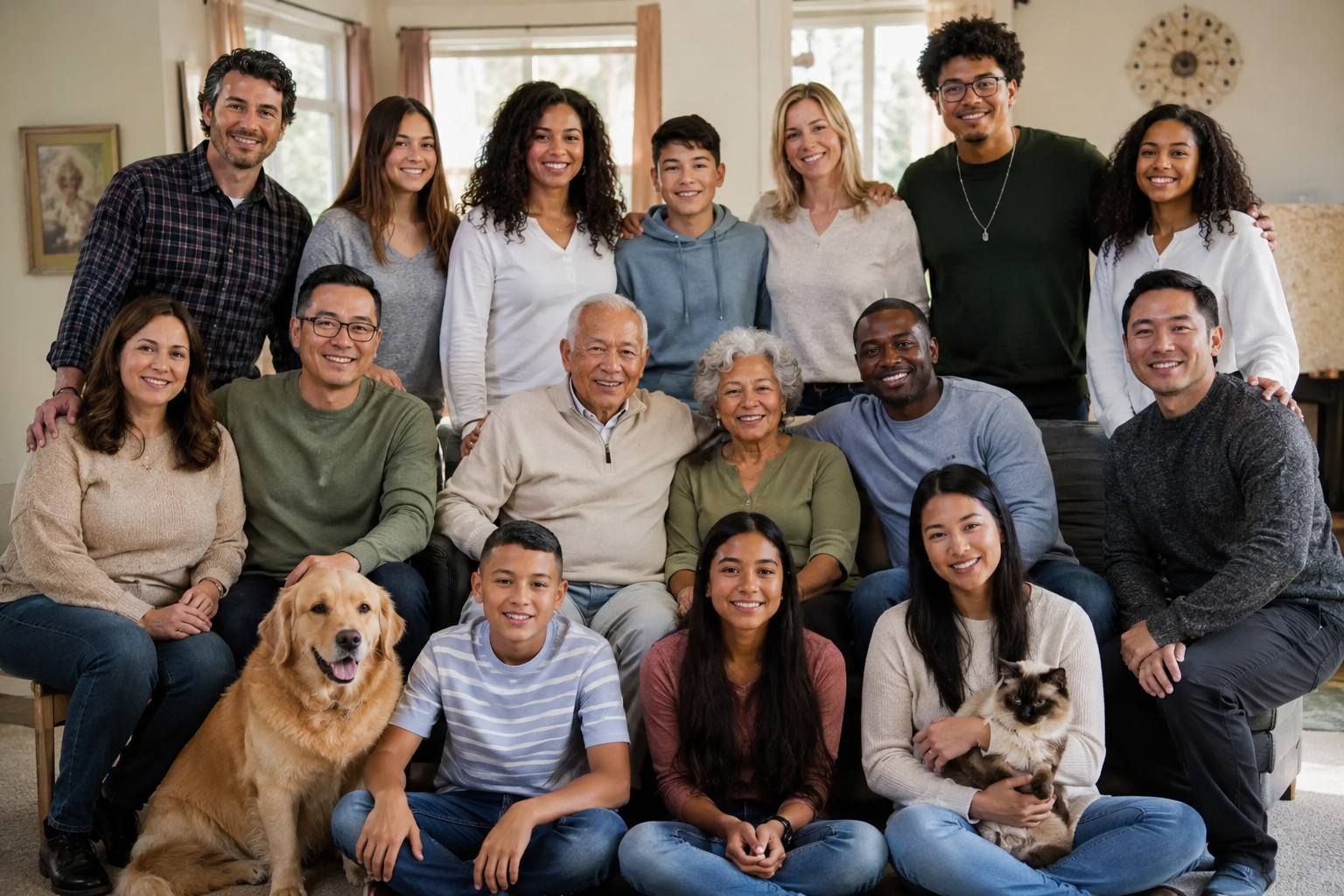A multigenerational family together at home